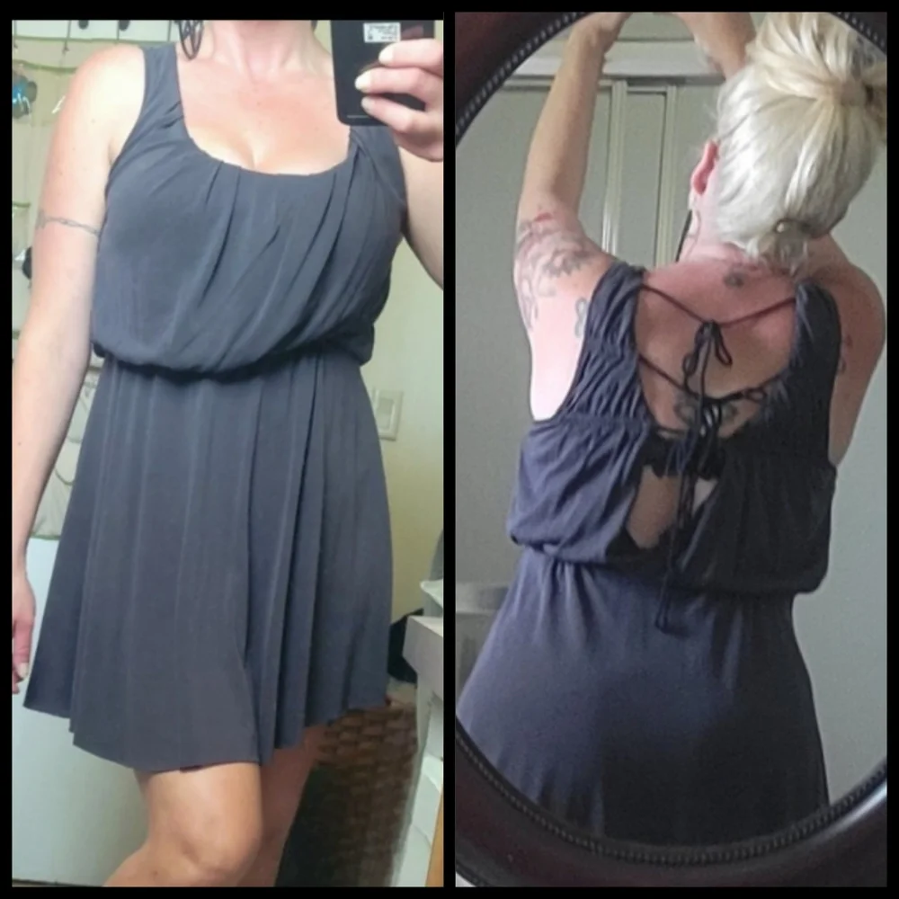 Free People charcoal new cupro true as love open tie back flowy mini dress L-1X - Picture 6 of 17